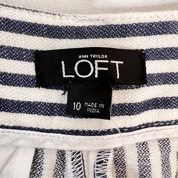 Ann Taylor Loft Navy & White Stripe Linen Cotton Blend Wide Leg Crop Pant NWT - Picture 7 of 9
